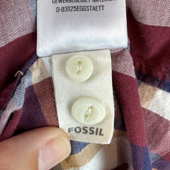 Fossil 54 Plaid Western Pearl Snap Long Sleeve Button Down Shirt Size Large - Picture 7 of 12